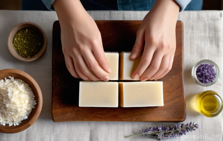 천연비누 클렌징 효과 - **Prompt:** A serene and minimalist bathroom scene with soft, warm natural light streaming through a...