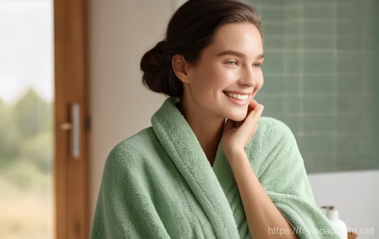 천연비누 제조법 - **Image Prompt 1: The Embrace of Natural Softness**
    "A radiant young woman, 20s-30s, with a gent...