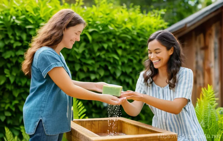 천연비누 블로그 운영 - **Prompt: "A vibrant flat lay image showcasing a selection of beautifully packaged, handmade natural...