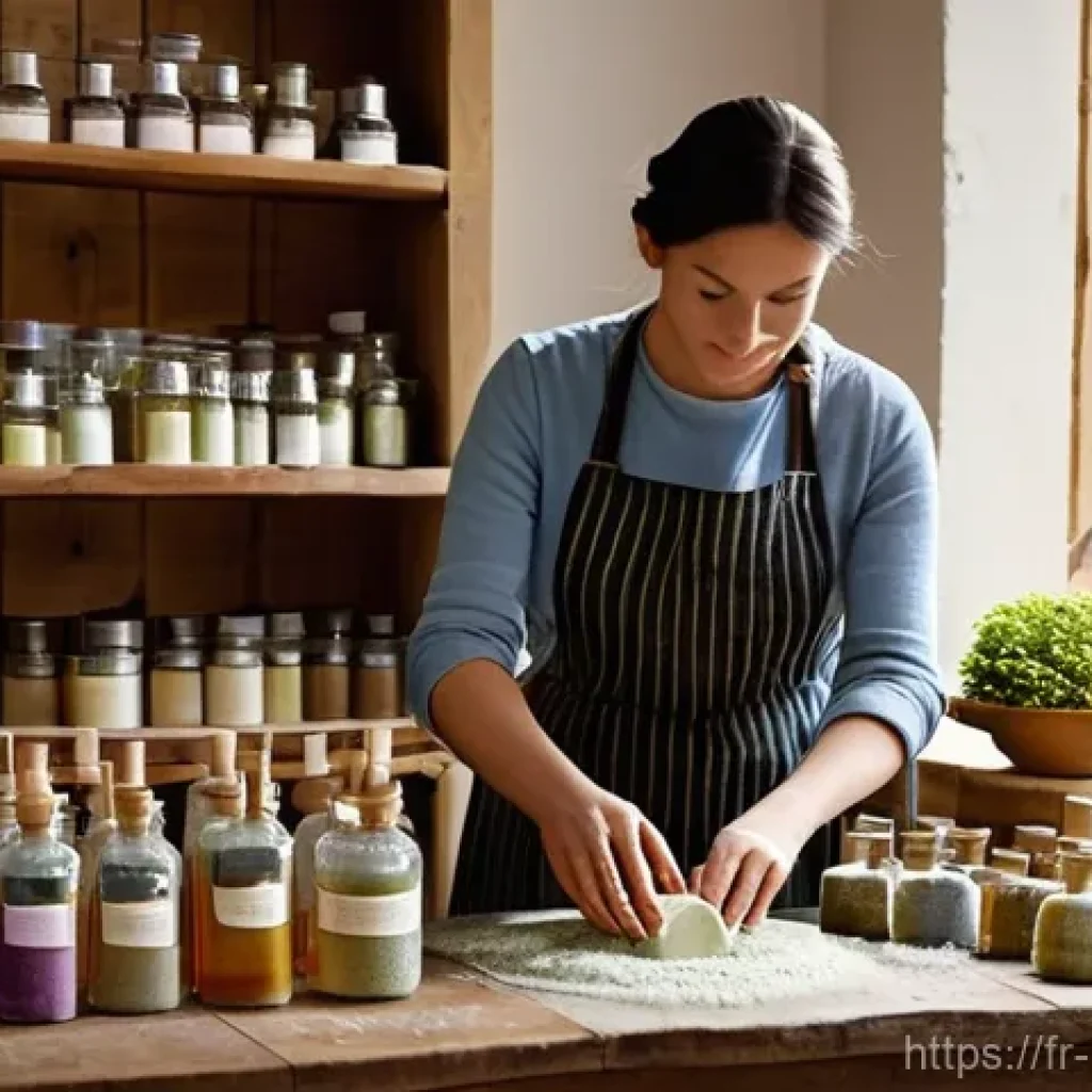천연비누 냄새 - **Prompt: The Artisan's Touch: Crafting Natural Fragrances**
    A skilled female artisan, wearing a...
