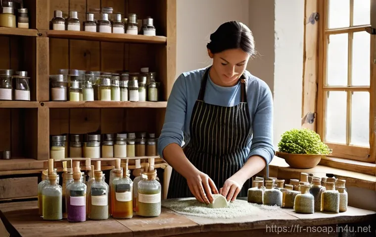 천연비누 냄새 - **Prompt: The Artisan's Touch: Crafting Natural Fragrances**
    A skilled female artisan, wearing a...