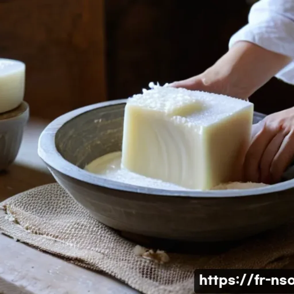 천연비누 만들기 과정 - **Prompt:** A close-up, warm-toned photograph capturing the intricate process of natural soap making...