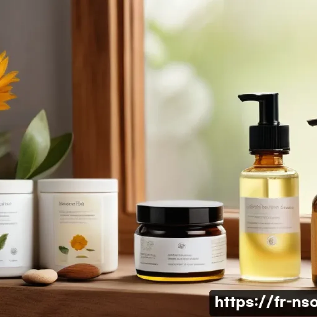 천연비누와 대체 화장품 - A serene spa setting showcasing natural skincare products made from plant-based ingredients like arg...