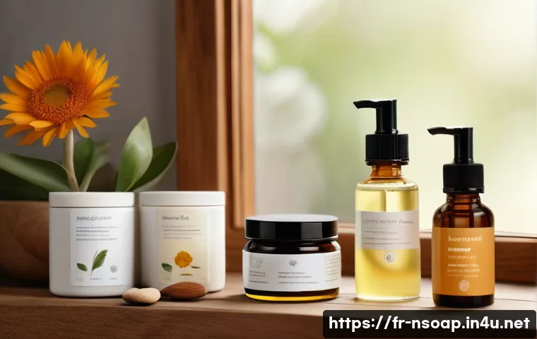 천연비누와 대체 화장품 - A serene spa setting showcasing natural skincare products made from plant-based ingredients like arg...