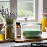 Home 18 천연비누 레시피 - A cozy artisan soap-making workspace in a bright, airy French kitchen with natural sunlight streamin...