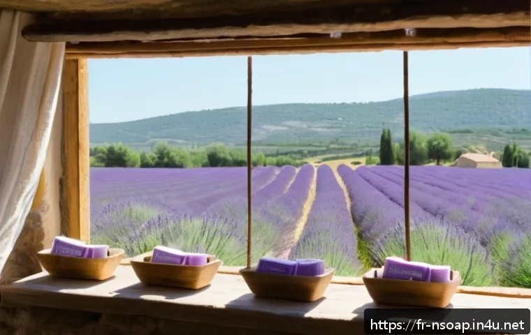 천연비누 장점과 단점 - A serene, sunlit artisanal soap workshop in Provence, France, showcasing handcrafted natural soaps m...